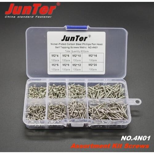 800pcs M2(2mm) Nickel Plated Carbon Steel Phillips Pan Head Self Tapping Screws Assortment Kit NO.4N01