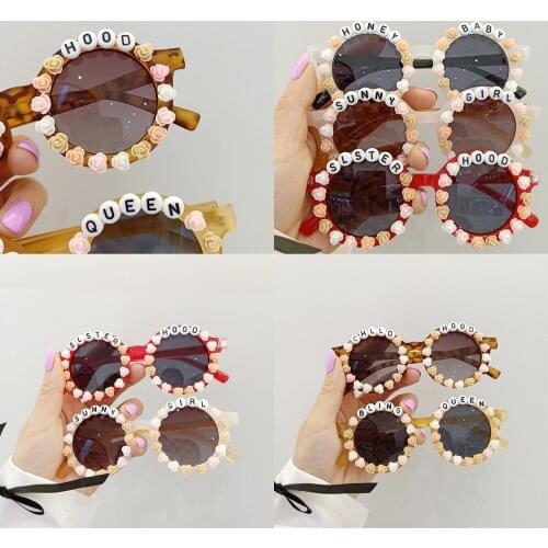 Lovely Sticky Flower Letters Childrens Sunglasses Boys Girls Cute Round Trend Sun Glasses Baby Birthday Gift Goggle Eyeglasses