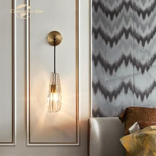 Modern Copper LED Wall Lamps Nordic Crystal Wall Sconce Lustre Bedroom Living Room Dining Room Corridor Indoor Lighting Fixture