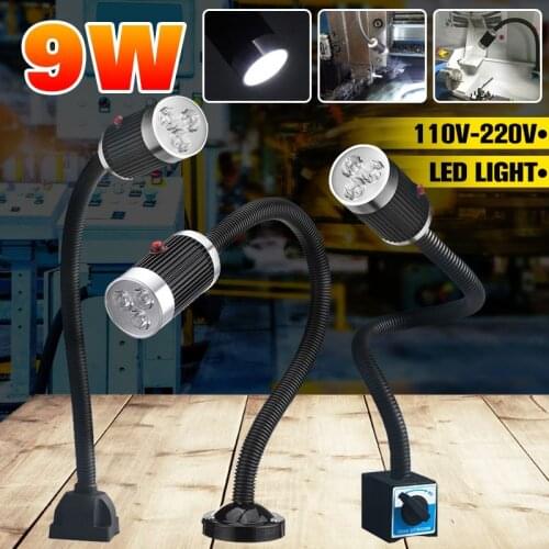 9W LED CNC Machine Light 110V-220V Work Lamp Magnetic Base Flexible Gooseneck LED Light Lathe Milling Machine Industrial Light
