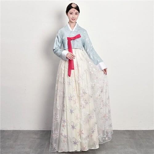Traditional Korean Clothing Women Hanbok Dress Asian Nationality Retro Palace Embroidery Long Sleeve Hanbok Performance Costume