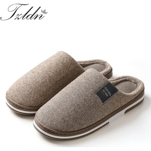2019 TZLDN Winter Men Slippers Cotton Warm Causal Home Slippers Non-slip Soft Thick Bottom Couple Slipper Male Flat Shoes