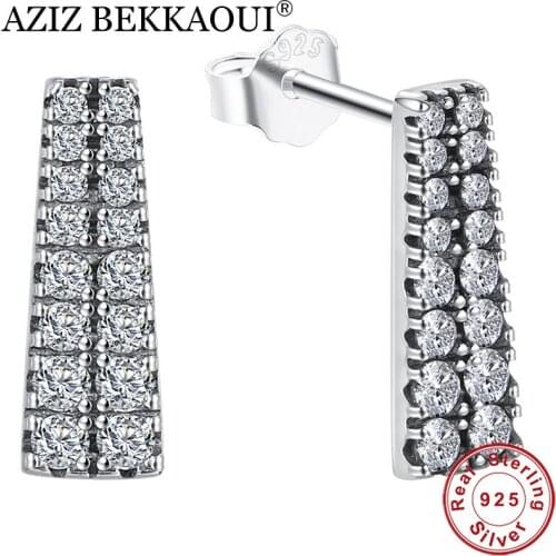 AZIZ BEKKAOUI Unique Authentic 925 Sterling Silver Stud Earrings With AAA Zirconia Push-Back Clasp Earrings for Office Lady