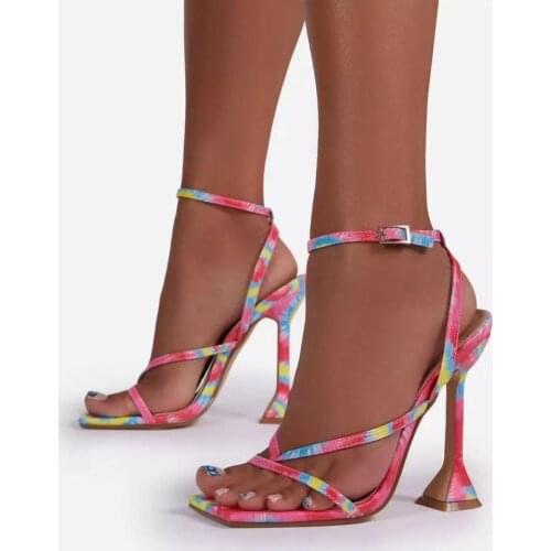 Womens Sandals Spring 2021 New European And American Lace Printed Stiletto High Heels Women Sandals