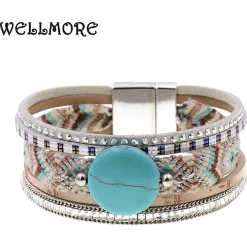 WELLMORE women bracelets bohemia handmade bracelets Leather bracelets natural stone charm bracelets for women fashion jelwelry