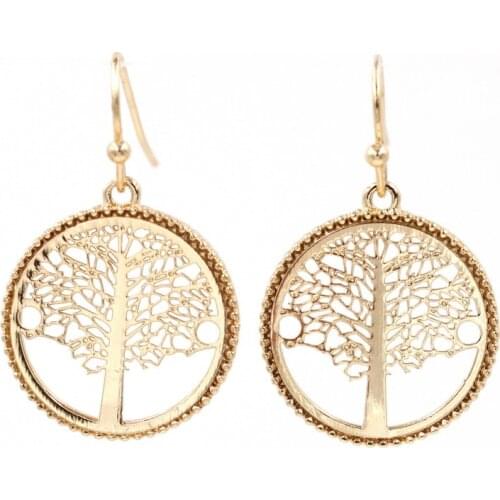 Tree Life Filigree Small Round Drop Earrings for Women