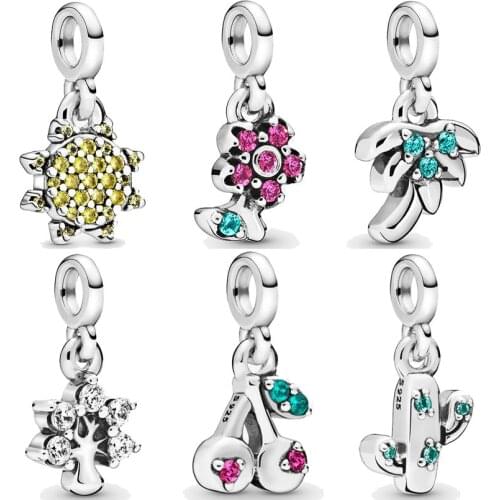 My Pretty Flower Nature Cherry Lovely Cactus Palm Tree Summer Sun Pendant Bead 925 Sterling Silver Me Charm Fit Bracelet Jewelry