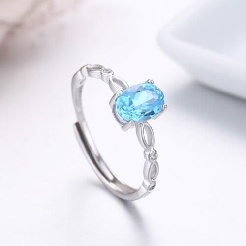 925 Sterling Silver Oval Natural Blue Topaz Rings For Women Wedding Engagement Ring with Stone Jewelry Finger Bague Aneis Anelli