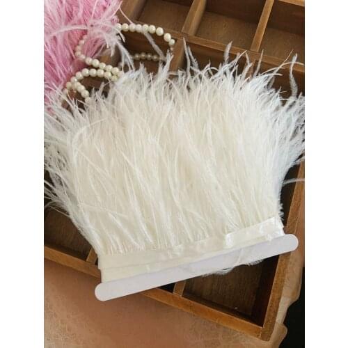 10 yards Off White Ostrich Feather Fringe trim with Ribbon Tape