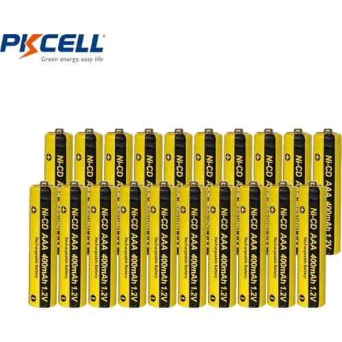 20pcs/lot*PKCELL 400mAh AAA Ni-CD Rechargeable Battery Batteries Button Top NiCd 3A 1.2V