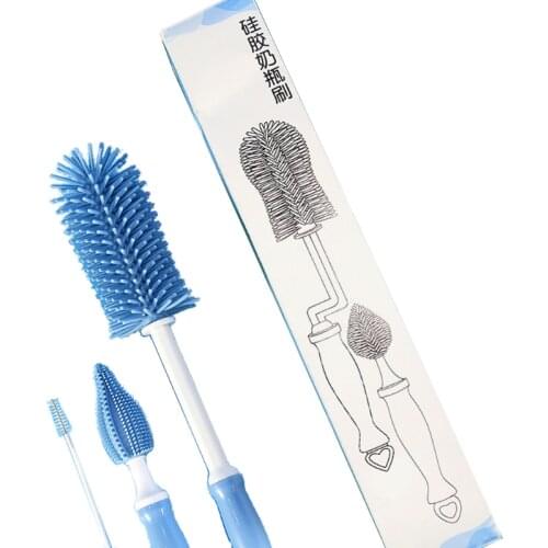 3pcs Silicone Bottle Brush 360 Degree Baby Pacifier Cup Nipple Cleaning Brushes