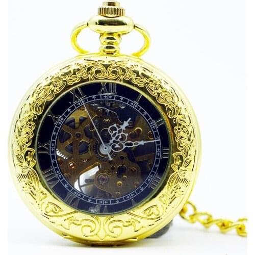 5pcs/lot Retro Mechanical Pocket Watch Hand-Wind Skeleton Pendant Watch for Men Luxury Pocket Clock For Men Women PJX1207