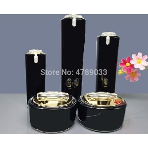 6pcs 15/30/50g Black Cream Cosmetic Jar Pot 30/50/100ml Acrylic Lotion Pump Bottle DIY Refillable Container Travel Bottles Set