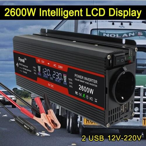 LCD Display Car Inverter DC12V To AC 220V 1500W 2000W 2600W EU AC Outlet 2UB Solar inversor инвертор 12v 220v преобразователь