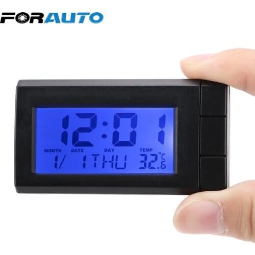 FORAUTO Car LCD Digital Display Clock Temperature Display Electronic Clock Self-Adhesive Car Ornaments Auto Watch Thermometer