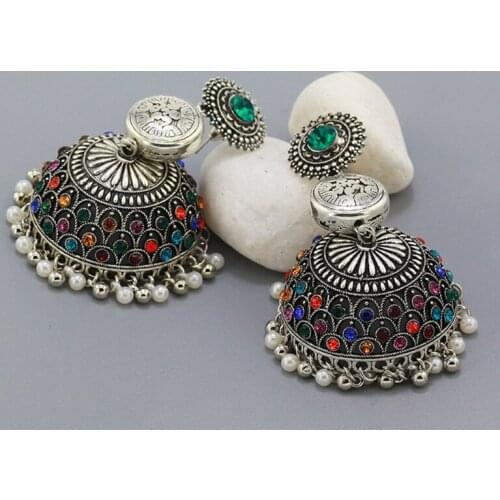 F3MD Vintage Ethnic Womens Round Silver Color Earrings Indian Tibetan Jewelry Tribe Bohemia Boho Bell Tassel Earrings