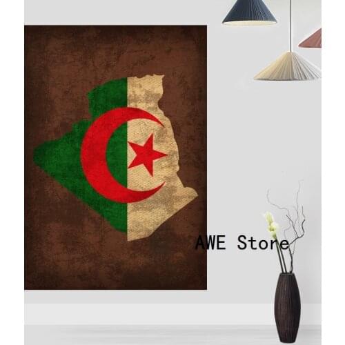 Algeria Country Flag Map Posters and Prints Arts Decor Wall Art Pictures Canvas Painting Office Home Decor High resolution Print