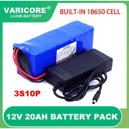 VariCore 12V 20Ah 18650 Lithium Battery Pack 11.1v 12.6v 20000mah Capacity Miners Lamp 800W High power Batteries+3A Charger