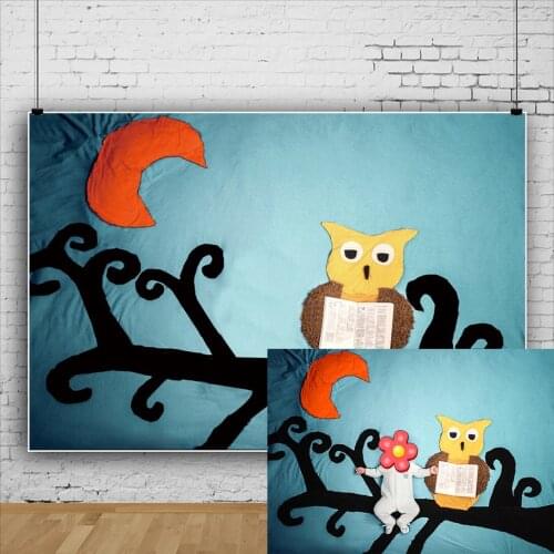 Cartoon Style Owl Background for Photography Baby Shower Birthday Portrait Photographic Backdrops Photocall Photo Studio