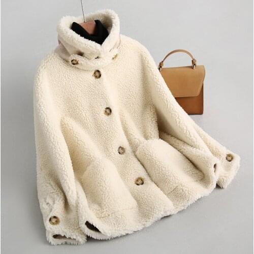 2021 New Autumn Winter Real/Genuine Composite Shearling Lamb Fur Coat Women Wool Fur Coat with Faux Suede Leather Liner