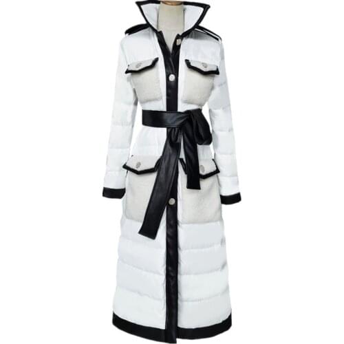 New arrival fashion white duck down coat women slim hit color stitching warm long Down jacket