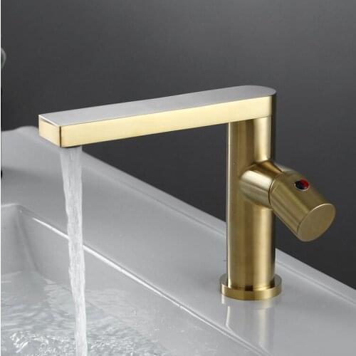 New Basin Faucet Brass Sink Mixer Tap Hot & Cold Bathroom Deck Mounted Rotation Sink Faucet Brush Gold Lavatory Crane Tap