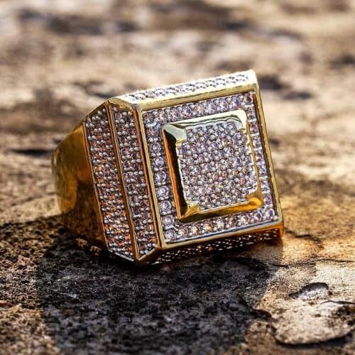 Micro Pave AAA Cubic Zirconia Bling Iced Out Geometric Sqaure Men Signet Rings Male Hip Hop Rapper Jewelry Size 7-11