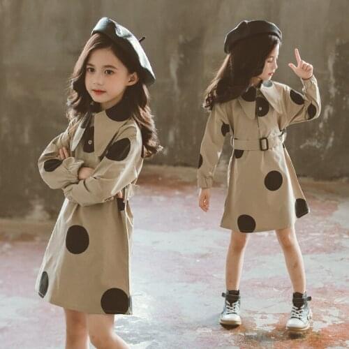 Spring Autumn Casual Fashion Baby Girls Cute Long Sleeve Polka Dot Printing Princess Dress Kids Leisure belt Shirt dress