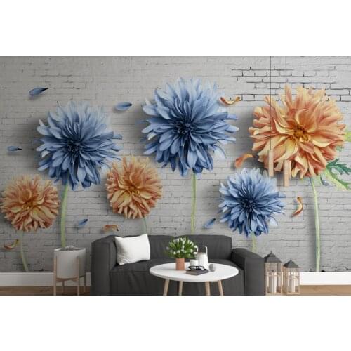 Custom wallpapers for home walls 3d Daisy brick wall photo print wallpaper 3D vintage photo wallpaper