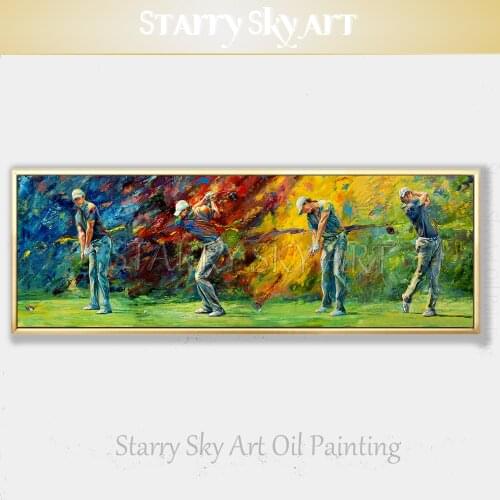 Professional Artist Pure Hand-painted Impressionist Colorful Playing Golf Oil Painting on Canvas Play Golf Portrait Oil Painting
