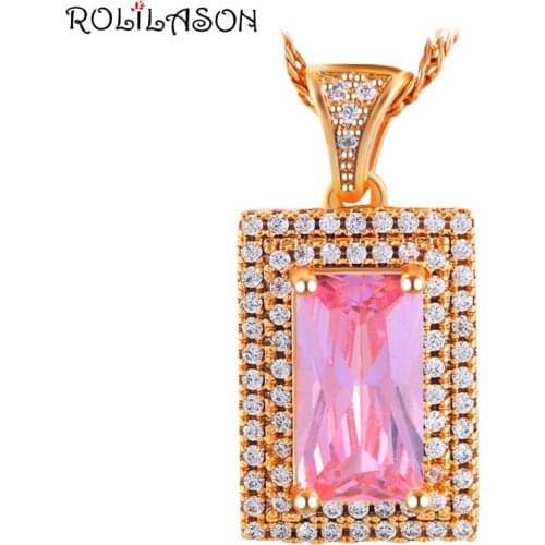 ROLILASON Lowest Price in My Store Pink zircon Gold Tone High Quality Fashion Jewelry Pendant for Women LNS646