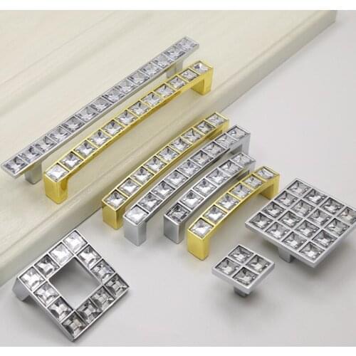 Crystal Glass Knobs Cabinet Handles Silver Crystal Cupboard Pulls Drawer Knobs Kitchen Furniture Handle Hardware YH2280