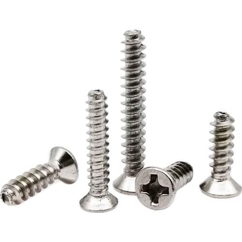 50pcs M1.4 M1.7 M2 M2.6 M3 304 Stainless Steel Cross Recessed Phillips Countersunk Head Flat End Tail Self-tapping Wood Screw