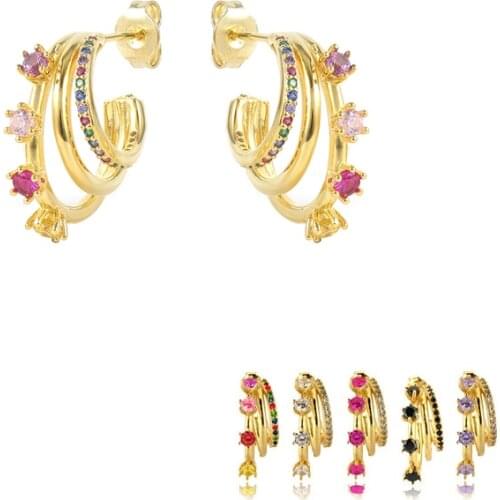 Aide 925 Sterling Silver Rainbow Claw Flower Stud Earrings Colorful Rose Red Purple Zircon Piercing Earrings Fashion Jewelry