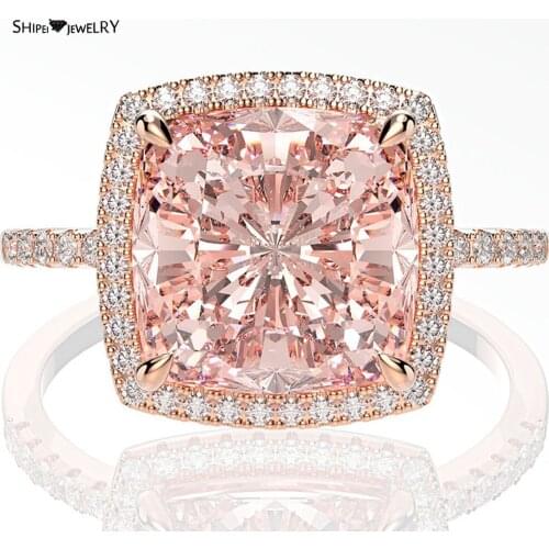 Shipei Luxury 925 Sterling Silver Radiant Pink Morganite Gemstone Wedding Fine Jewelry Engagement Romantic Cute Rose Gold Rings