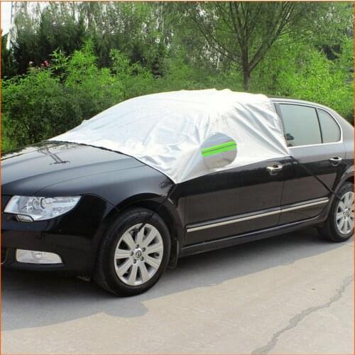 Universal Fit Windshield Sun Shade for Cars, Cotton Lined PEVA Fabric with Aluminum Foil Lamination, Mirror Covers Included