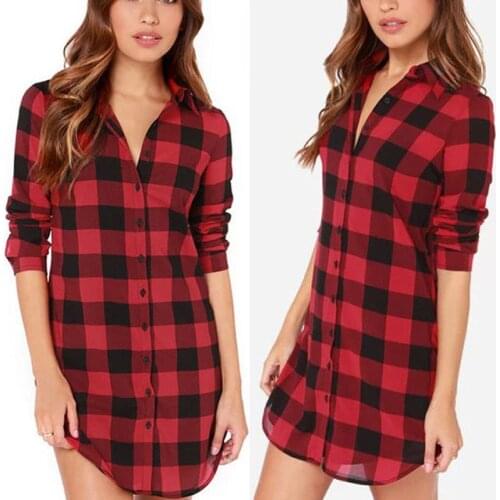 Oversize Women Long Sleeve Plaid Print Shirt Turn-down Collar Side Split Classic Single Breasted Cotton Long Shirts
