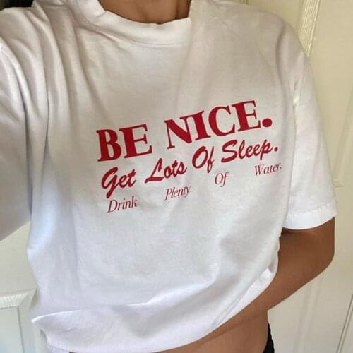 Women Tee Aesthetic Be Nice Harajuku Inspirational Quotes Short Sleeve Grunge Emo Graphic Oversized T Shirt Tops Y2K Tumblr
