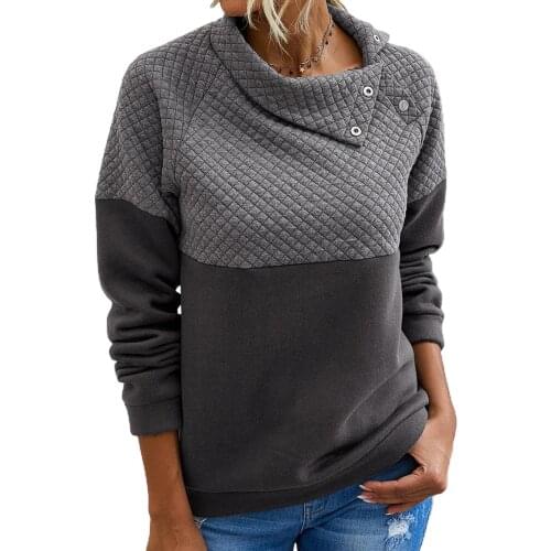 Women Slant Turn Down Collar Long Sleeve Patchwork Sweatshirt Pullover Blouse
