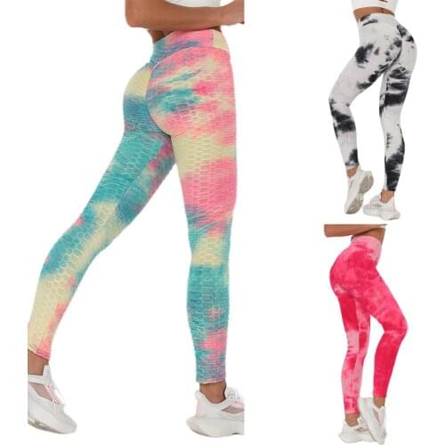 Women Gym Tie-Dye Elastic High Waist Push Up Yoga Pants Fitness Sports Legging Running Trousers Lady Yoga Tight Pants