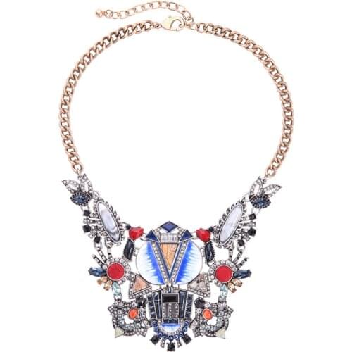 Bulk Price Colorful Resin Enamel Natural Stone Crystal Fashion Necklaces 2018 For Women Statement Bohemia Big Necklace Jewelry