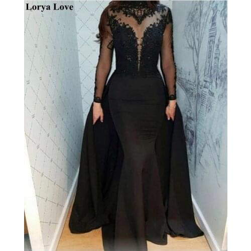 Sexy Mermaid Black Long Evening Dresses 2020 Women Formal Party Night Prom Gowns Vestidos De Noiva Lace Appliques Robe De Soiree