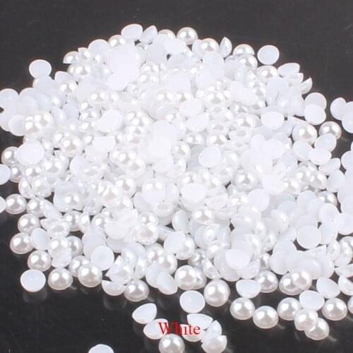 1000Pcs 2-5mm Flatback Half Round White Beads Pearl Jewelry ABS Resin Non Hotfix Rhinestones Applique Decorations on The Dress E