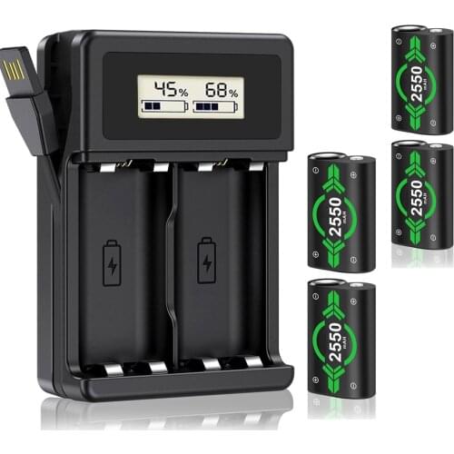 4Pcs 2550mAh Battery Pack for Xbox One Wireless Gamepads Rechargeable Battery USB Charger for Xbox One X/S/Xbox Elite Controller