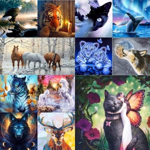 5D Diamond Painting Animals Horse Tiger Lion Cat Dog DIY Full Round Or Square Diamond Embroidery Cross Stitch Rhinestone Art