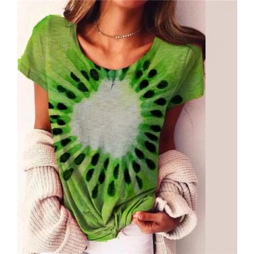 Large Fruit Print T-shirts Loose Women O-Neck Print Basic Pullover Tops Casual Harajuku Plus Size Tee Shirt Streetwear