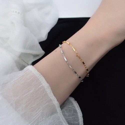 925 Sterling Silver Minimalist Geometric Cylindrical Chain Bracelet Women Adjustable Fashion Student Couple Jewelry Accessories
