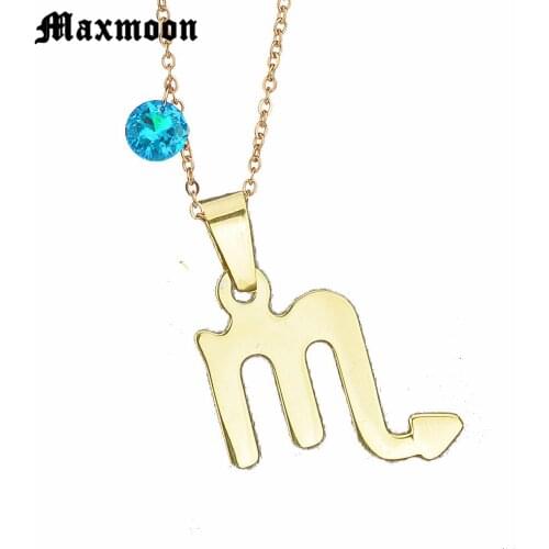Maxmoon 12 Constellations Stainless Steel 3 Colors Zodiac Sign Scorpio Pendant Necklace Name Necklace Birthday Gift Bijoux