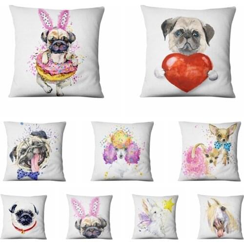 Pastoral Art Print Pillowcase Watercolor Pets Cushion Decorative Pillows Home Decor Sofa Throw Pillow 17*17inch Almofada Luxo