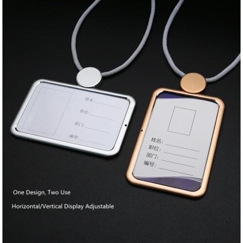 Fashion Style Metal Horizontal And Vertical Two Use Name Badge ID Card Holder Work Pass Card